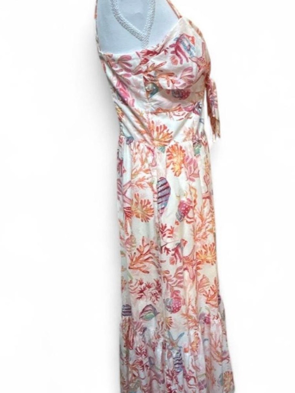 Taylor Coral and Cream Floral Tie-Front Maxi Dress cottagecore coastal - Picture 3 of 8